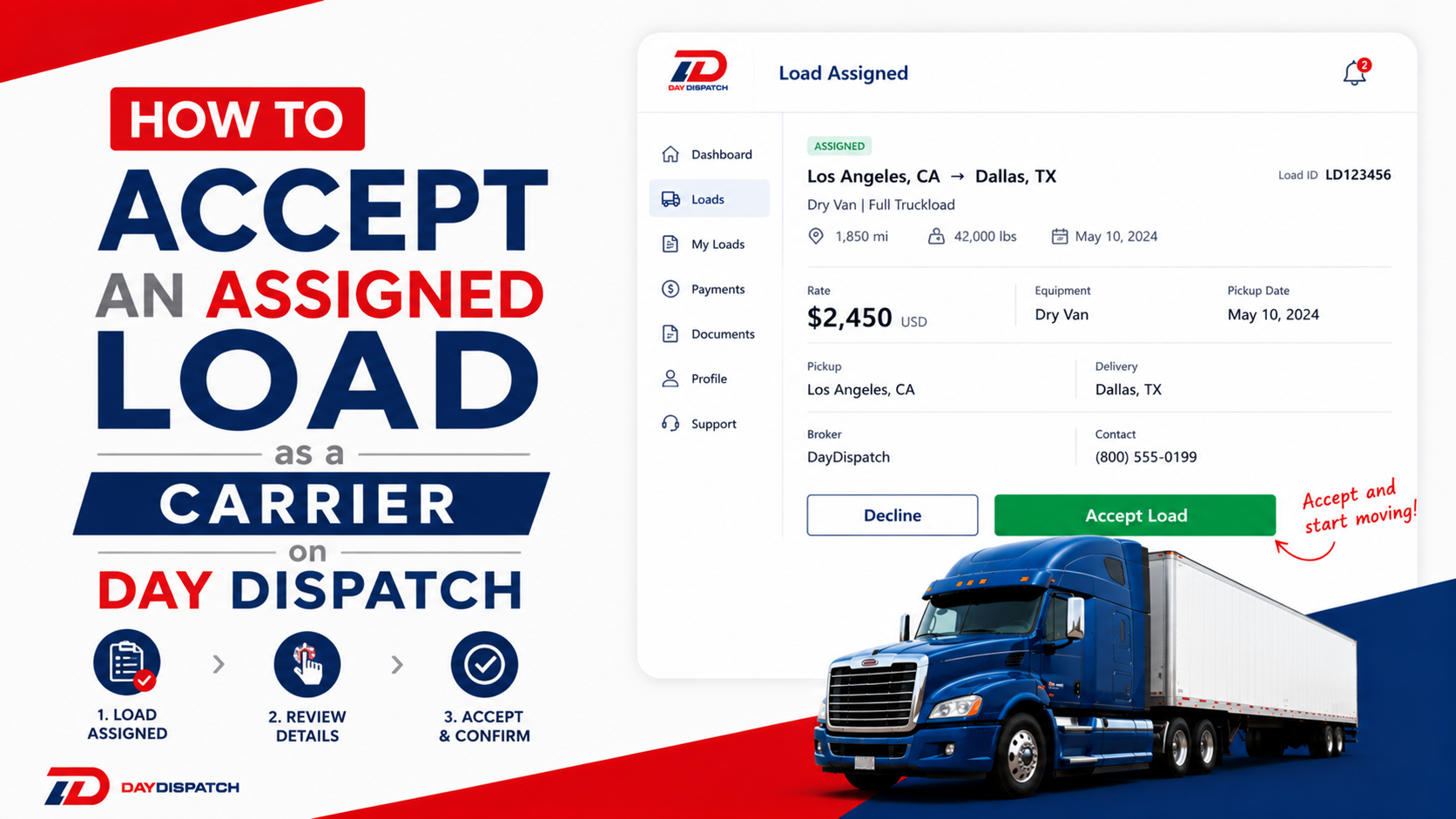 How to Accept an Assigned Load as a Carrier on Day Dispatch